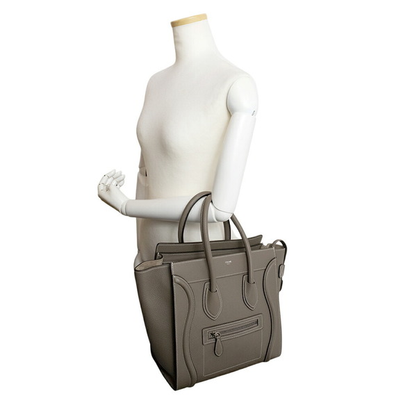 Celine Luggage Micro Shopper Handbag Drummed Calf Leather Suri Greige - Picture 8 of 10